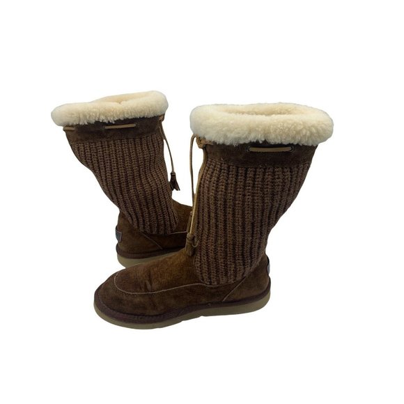 Ugg Australia 5124 Suburb Brown Size 6 Suede Crocheted Shearling Sweater Boots - Picture 3 of 10